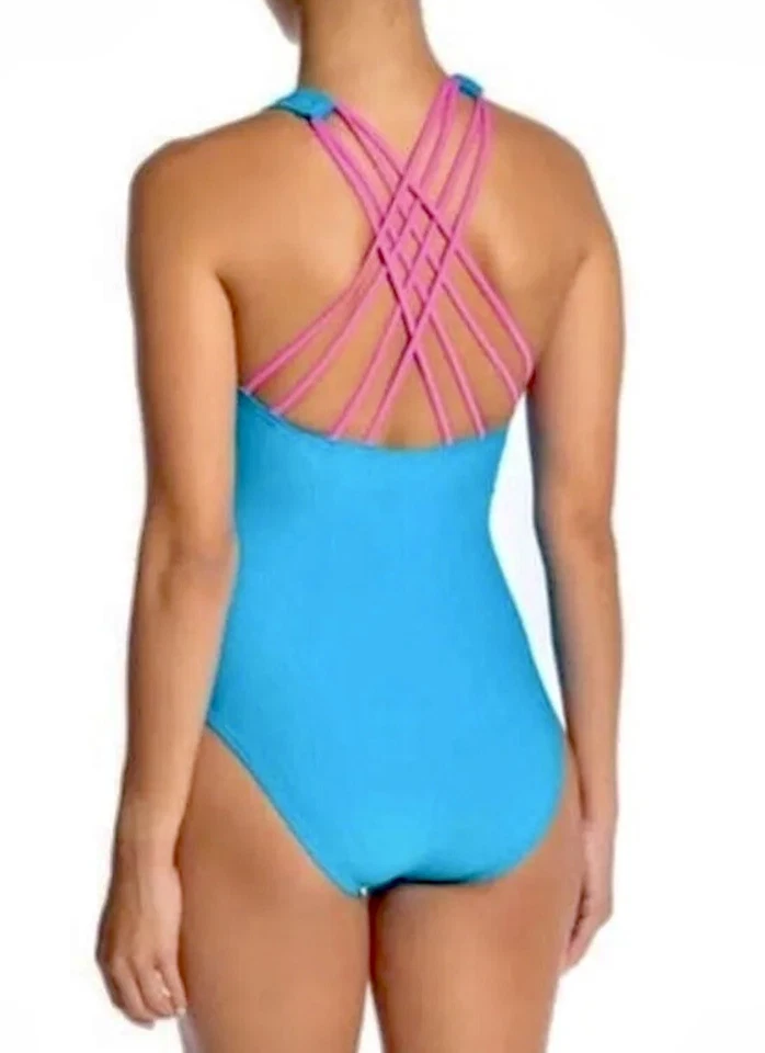 Adidas Traje de Baño de Una Pieza Para Mujer L Barbie Núcleo Azul Neón Rosa Caliente Estilo Años 80 90 Foto 2 de 4