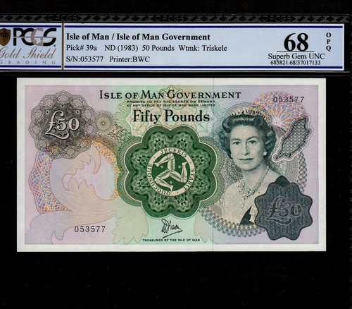 Isle of Man 50 Pounds 1983 P-39a * PCGS Superb Gem Unc 68 OPQ * Queen Elizabeth  - Bild 1 von 2