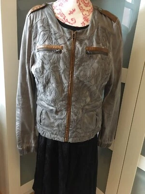 cream jacke Grau Spitze Aplikationen Gr 42 Kurz Bomberjacke Lagenlook - Bild 1 von 4