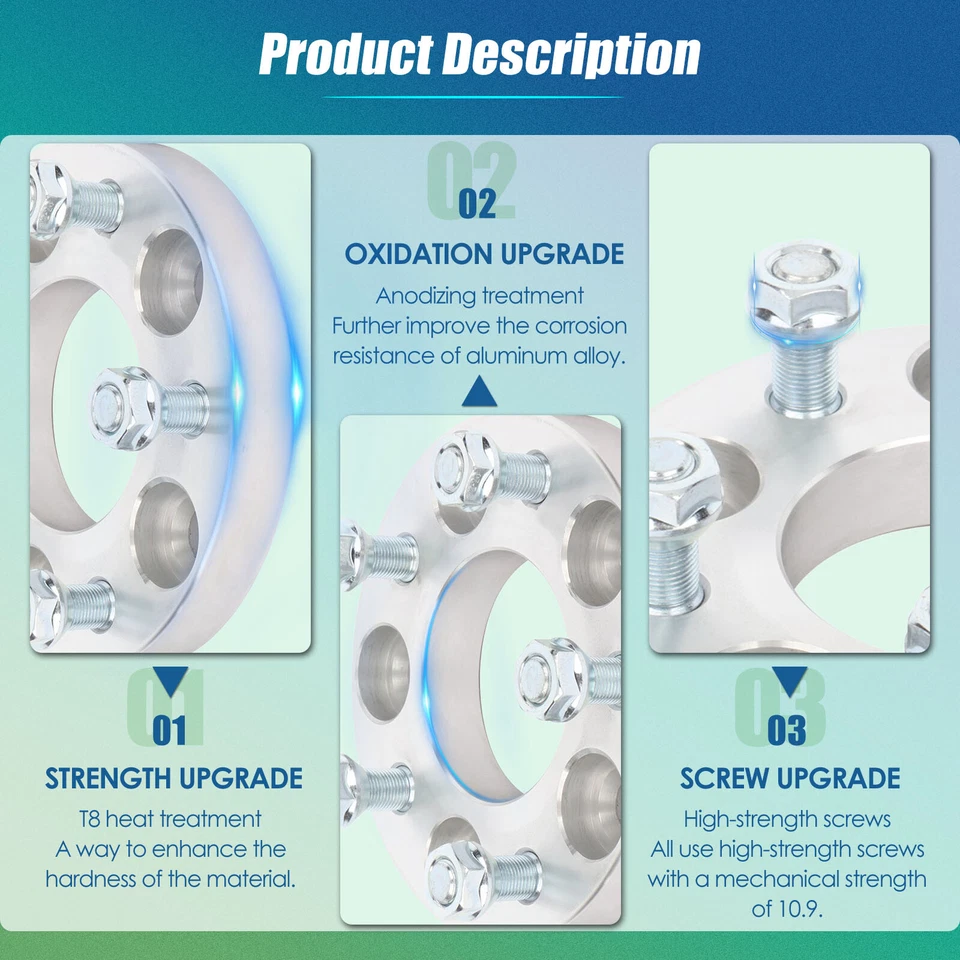 2PC 1" 5x4.5 5x114.3 Wheel Spacers 1/2"x20 For Ford Mustang Explorer Mazda B3000 - Image 3 of 4