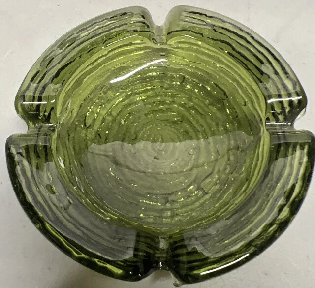 Anchor Hocking Soreno Ashtray Avocado Green Glass Ash Tray Vintage MCM