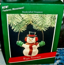Wiggly Snowman`1989`Tap Snowman Gently And Head Will Wiggle-Hallmark Ornament