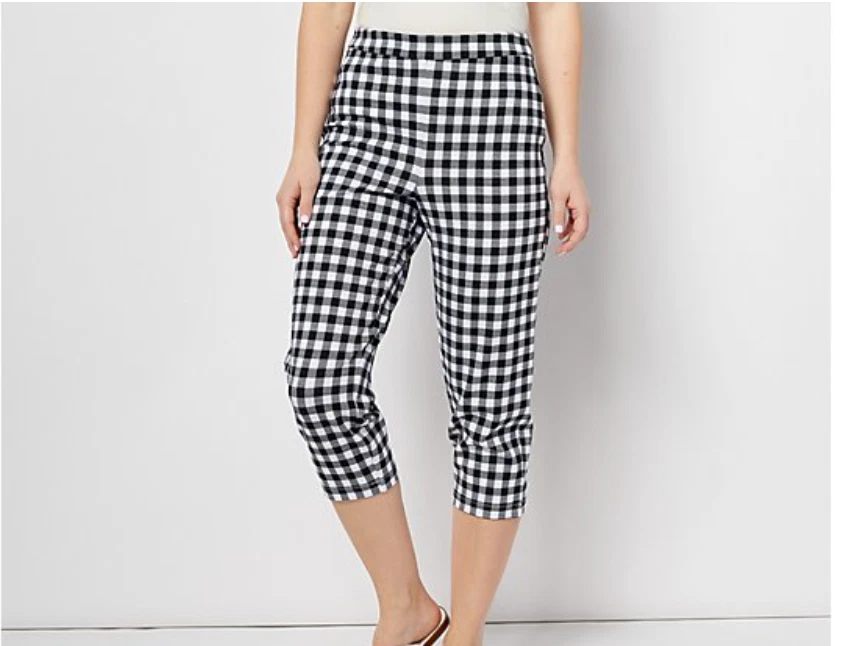 Joan Rivers Black Gingham L Regular Signature Knit Capri Pants A496277