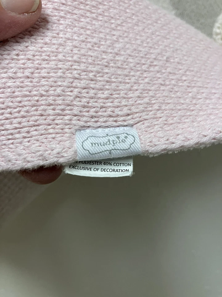 HTF Mud Pie Giraffe Chenille Baby Blanket Tassel Tail Pink /Gray 29 X 29 - Image 4 of 4