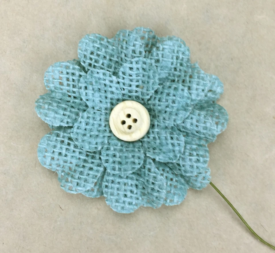 6 Flores de Arpillera con Botón 5cm Álbum de Recortes, Decoración de Pasteles, Floristería AZUL Foto 2 de 4