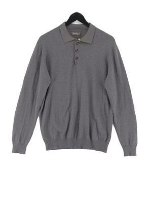 Samuel Windsor Herren Pullover M Grau Baumwolle mit Wollkragen Pulli