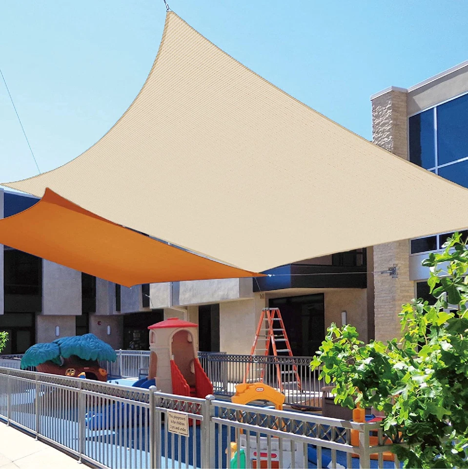 5'-24' Impermeable Sombra Vela Rectángulo Beige Jardín Toldo Sol Toldo Malla Cubierta Foto 2 de 4