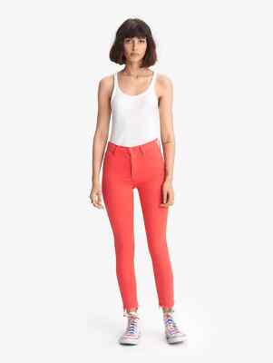 Mother Tomato Red The Stunner Ankle Fray Play Date Jeans 25