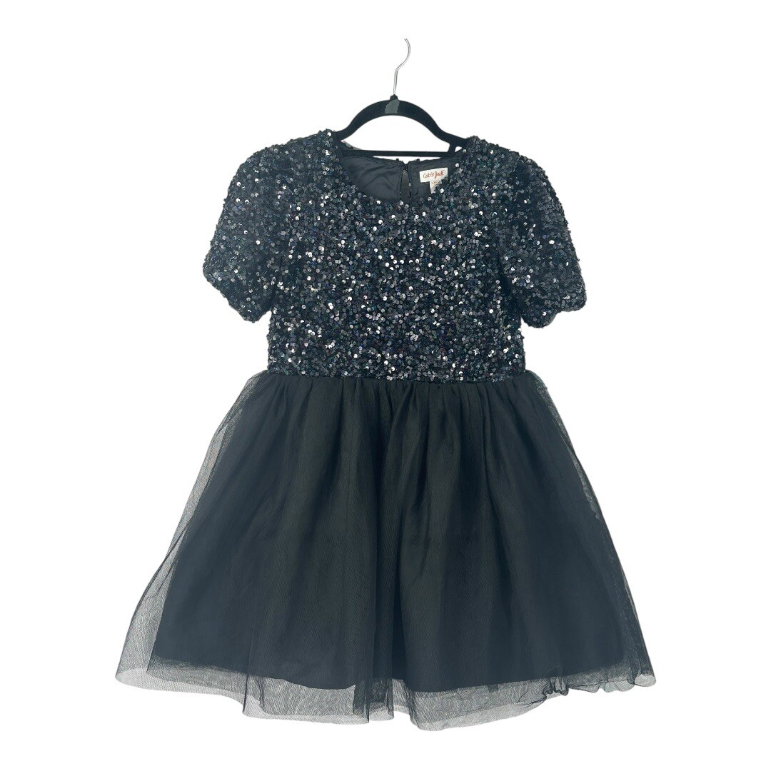 cat and jack black sequin dress Girls' Puff Sleeve Sequin Tulle Dress