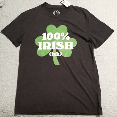 Men's Charcoal 100% IRISH (ISH) St. Patrick's Day T-Shirt Size M, New       [B2]