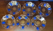 Pasabahce Blue and Gold Small Bowl Dish Trays Set of 6