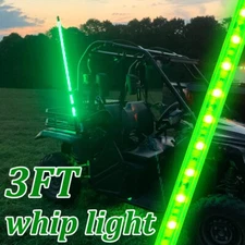 3ft Lighted LED Antenna Whip Light Flag Remote For Polaris ATV Wheeler Green