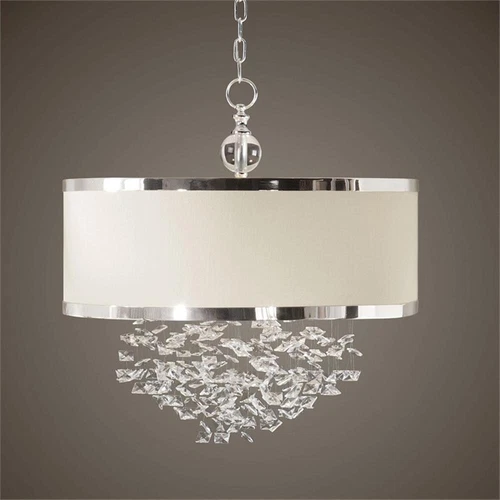 Uttermost Fascination 3-Light Metal Plated Drum Pendant in Silver/Off White - Picture 2 of 3