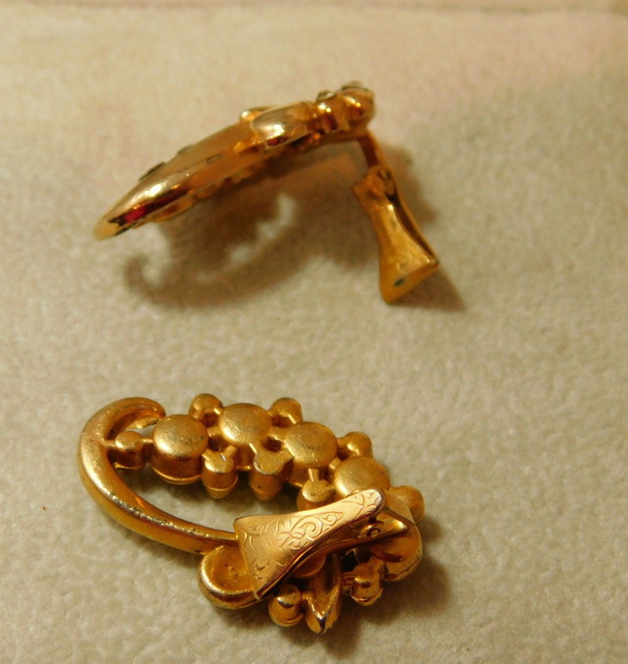 Boucles D'oreilles Vintage Art Déco Strass Violet Sur Or - Clips - Style Rétro Années 60/70