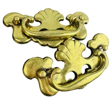 2 Vtg Double post bail pull antiqued brass