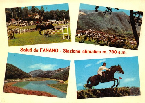 A7687) SALUTI DA FANANO VEDUTINE MANEGGIO (?) CAVALLO MODENA VIAGGIATA - 第 1/2 張圖片