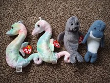 TY Beanie Babies MINT CONDITION Sea Creatures Bundle - Neon X2, Slippery & Echo