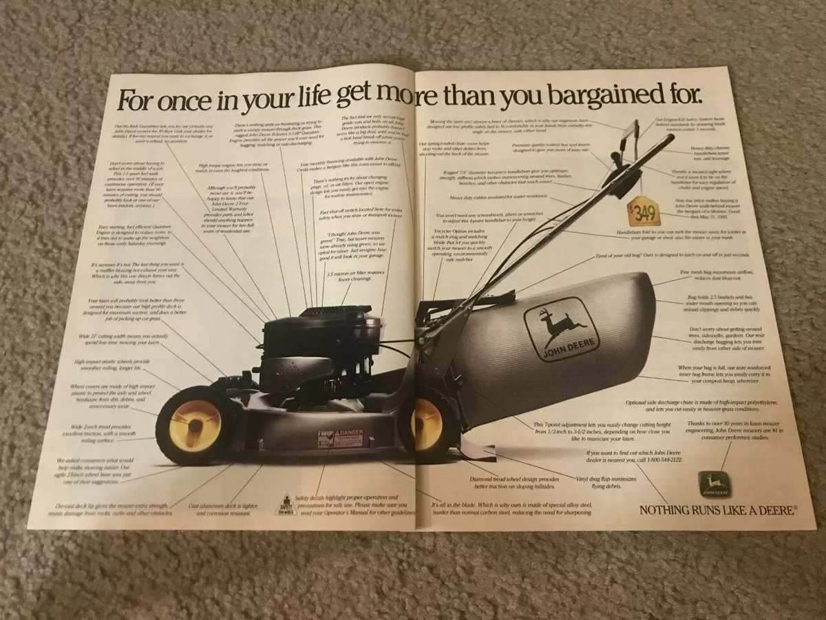 Vintage 1993 JOHN DEERE LAWN MOWER PUSH Print Ad
