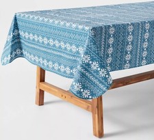 Peva Tablecloth,60"x84" Oblong 6-8 people CHRISTMAS,WHITE SNOWFLAKES ON BLUE,WS