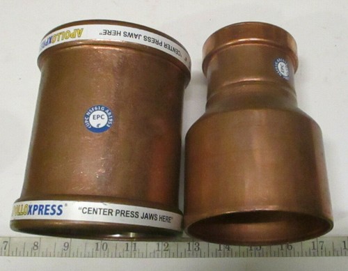 Lot of two  4" Apolloxpress Copper Fittings 4" Couping and 4" x 2-1/2" Reducer