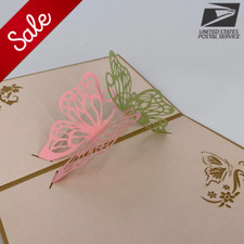 3D Pop Up Greeting Card - Two Butterflies Green Pink