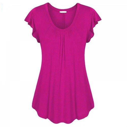 Summer Solid Women Casual Crew Neck T Shirt Tunic Short Sleeve Blouse Loose Tops - Picture 16 of 22