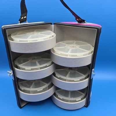 Creative Options Rotating Organizer Case 6-Tier Pink Gray Stripe Craft Storage
