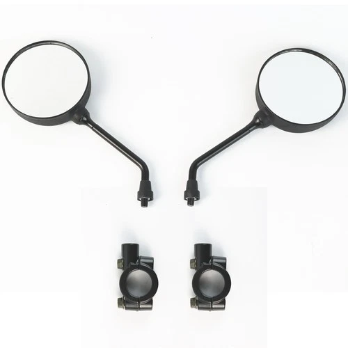 1Pair Universal Round Long Stem Motorcycle Mirrors 10mm Black Left + Right USA