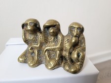 Brass Figurine Paperweight (Three Wise Monkeys) See No Evil, Speak No Evil ....