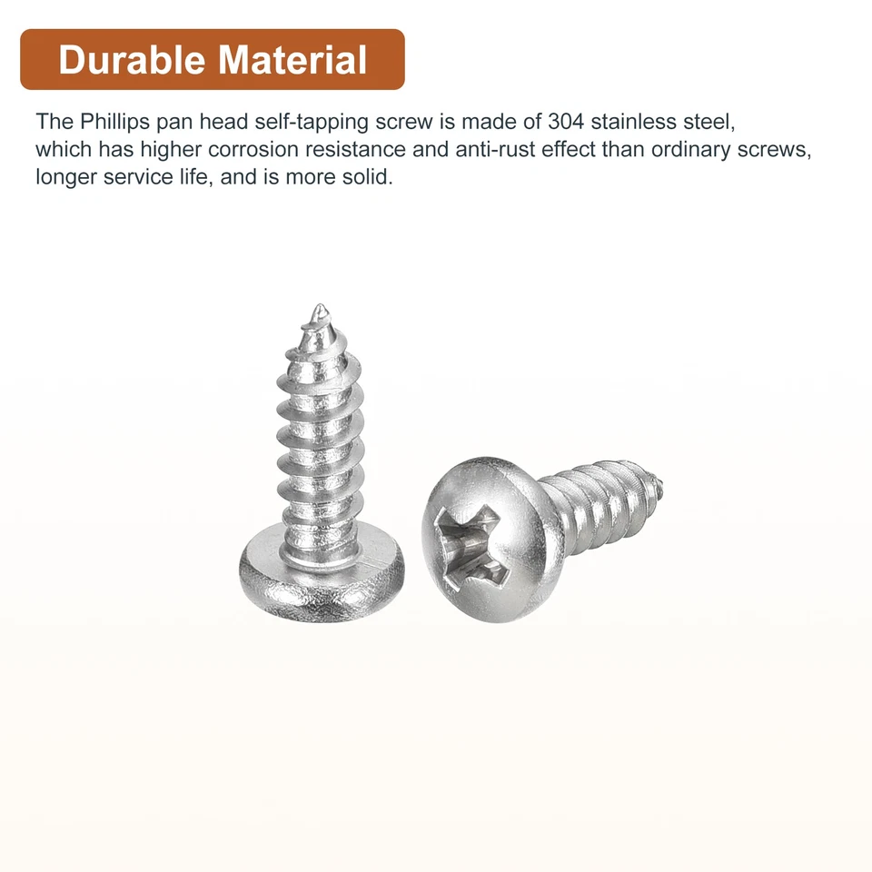 #8x1/2" Phillips Pan Head Self-tapping Screw - 200Pack - 304 Stainless Steel - Image 3 of 4