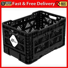 Bigant Heavy Duty Collapsible & Stackable Plastic Milk Crate-Medium Size, Bla...