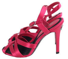 Chanel CC Rose Pink Satin Strappy Sandals Heels Designer Luxury Shoes Size 38