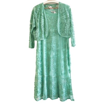 Tia Mint Green Ribbonwork Mesh Midi Dress Shrug Set UK18 Mother of Bride BNWT