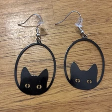 Cat Earrings Lightweight Black Metal Funny Peeping Tom Cat Style Halloween