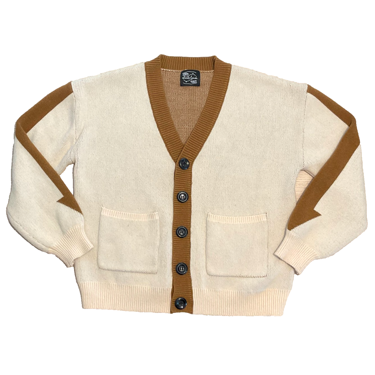 Steady Hands Yip Yip Cardigan Sweater Sz XS Cream Brown Arrow