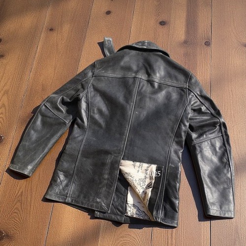 Mens Vintage Style Double-Breasted Coat Retro Distressed Cowhide Leather Jacket - Picture 12 of 24