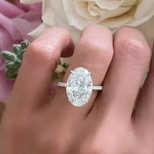 5.30TCW Oval Cut Lab Grown/CVD F/VS Diamond Engagement Gift Ring 14k White Gold