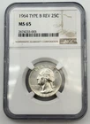1964 Type B Rev FS-901 Washington Silver Quarter 25C NGC MS65 90% US Coin BM1