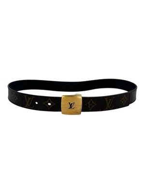 Louis Vuitton Monogram Canvas Belt LV Gold Buckle Brown Leather Made in France - Bild 1 von 4