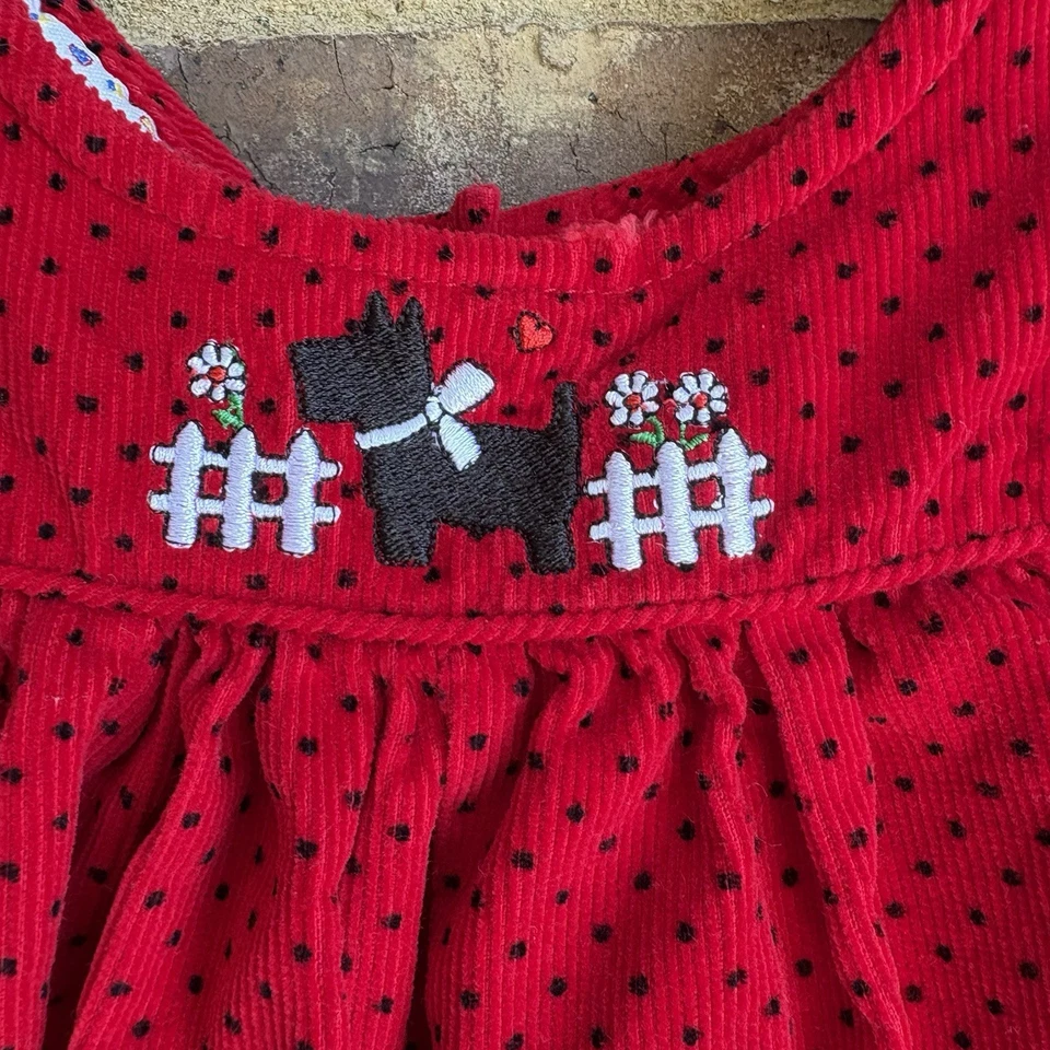 Vestido Samara Pana Rojo Negro Scotty Perro Bordado Sin Mangas Niña 4T Foto 2 de 4