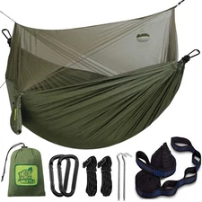 Camping Hammock with Net, Portable Lightweight Outdoor Hammock Tree Travel Ba...