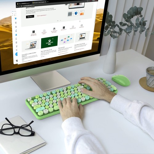 Wireless Keyboard and Mouse Combo, Retro Green 2.4GHz Full Size Colorful Keyb... - Picture 6 of 7