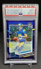 STETSON BENNETT IV 2023 OPTIC RATED ROOKIE PURPLE STARS RC AUTO /50 PSA 9/10