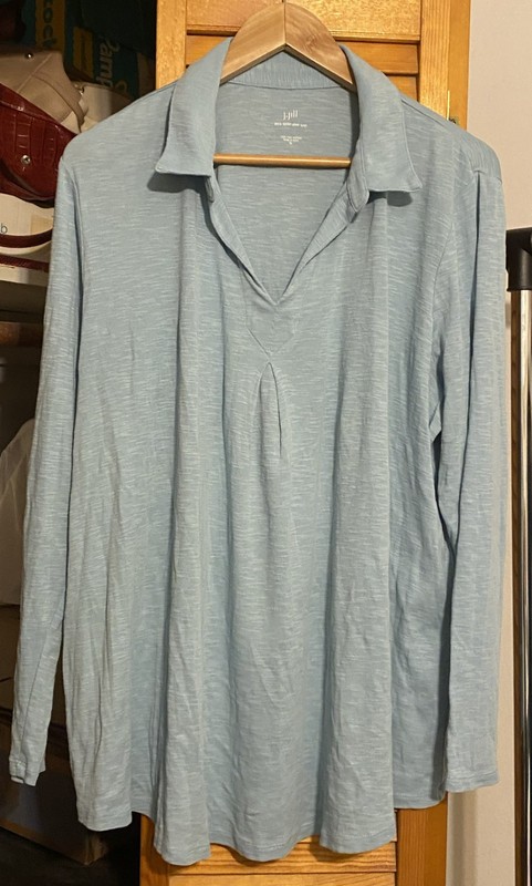 J. JILL Heather Blue Pima Cotton Pleat V-Neck Tunic Long Sleeve XL