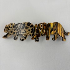 VTG Barrette Tigers Embedded Rhinestones Animal Print Hair Clasp