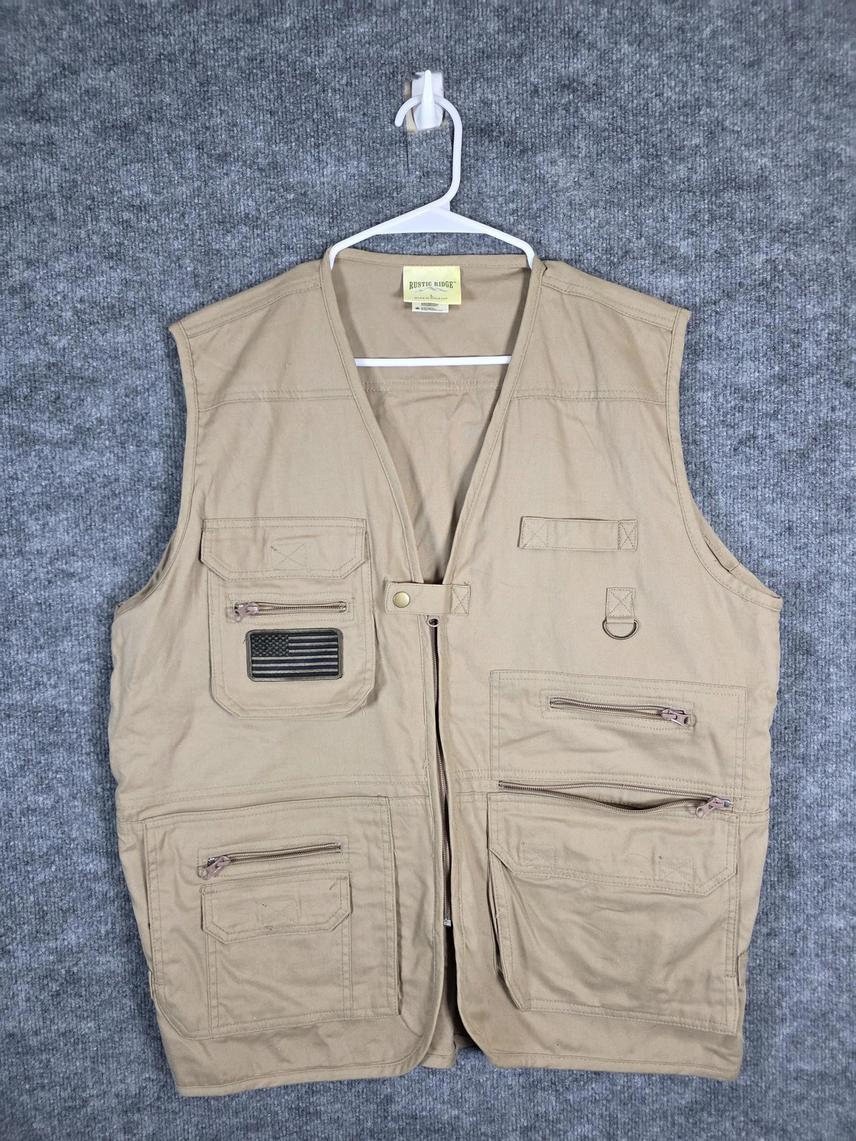 Rustic Ridge Vest Mens Large Tan Utility Fishing Travel Safari Multi Pocket