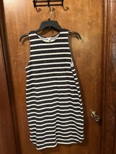 GAP Designed & Crafted White & Navy Striped Knee Length Sleeveless Dress Size M