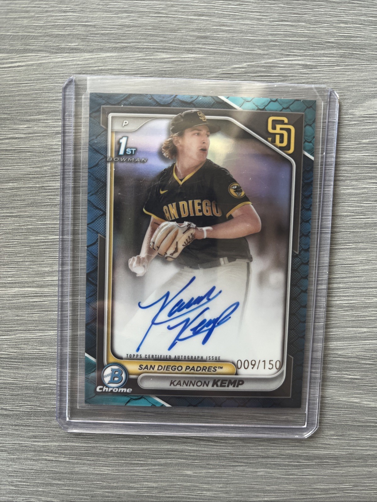 2024 Bowman Chrome Autographs Kannon Kemp #CPA-KK Blue Reptilian Refractor /150