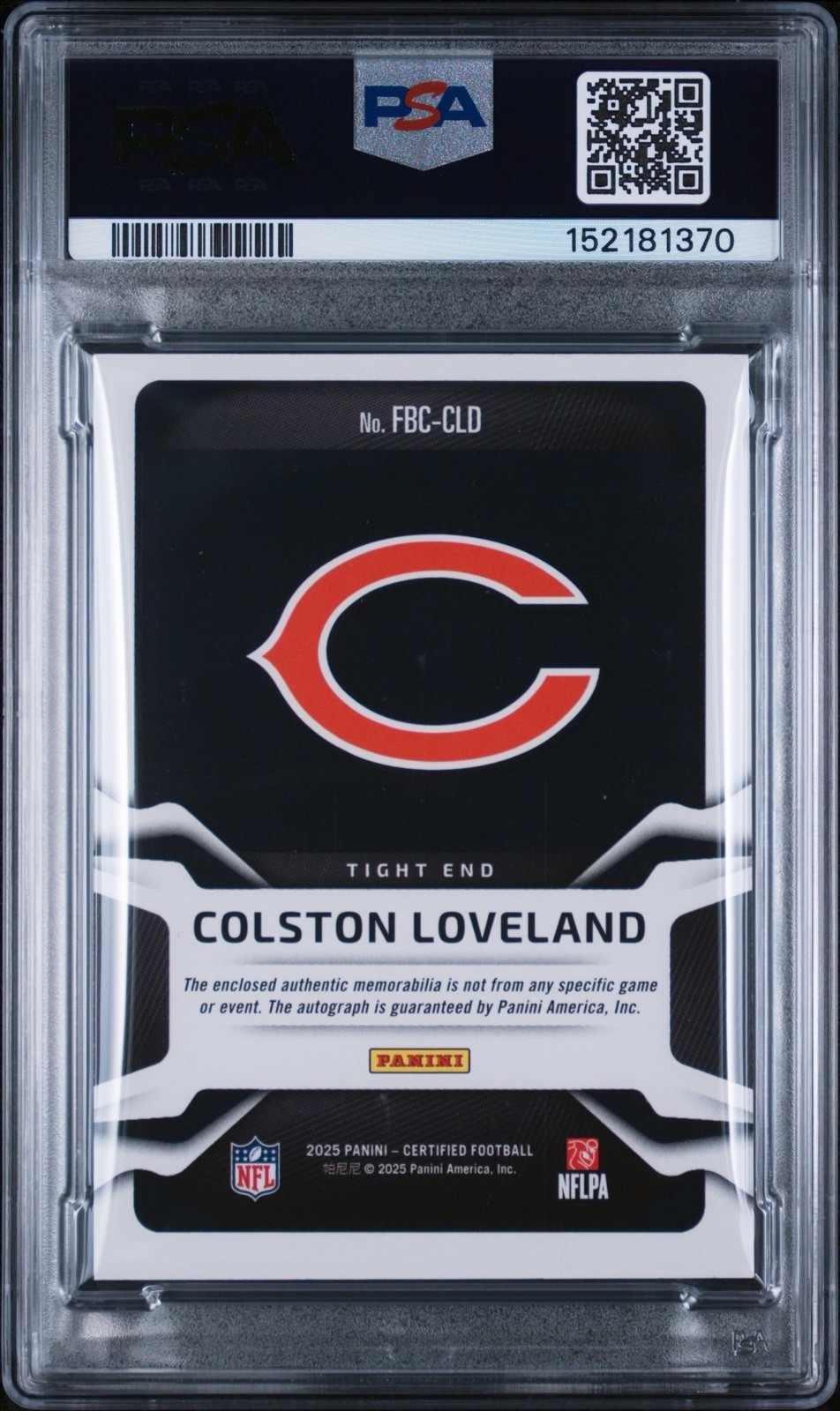 2025 Panini Certified Colston Loveland RC Auto Teal/199 PSA 6 #FBC-CLD view 2