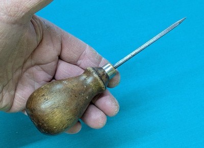 Vintage Uncommonly LARGE Wooden Handle Scratch Awl Tool in Good Condition